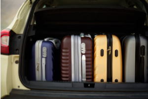 Neatly arranged suitcases in car
